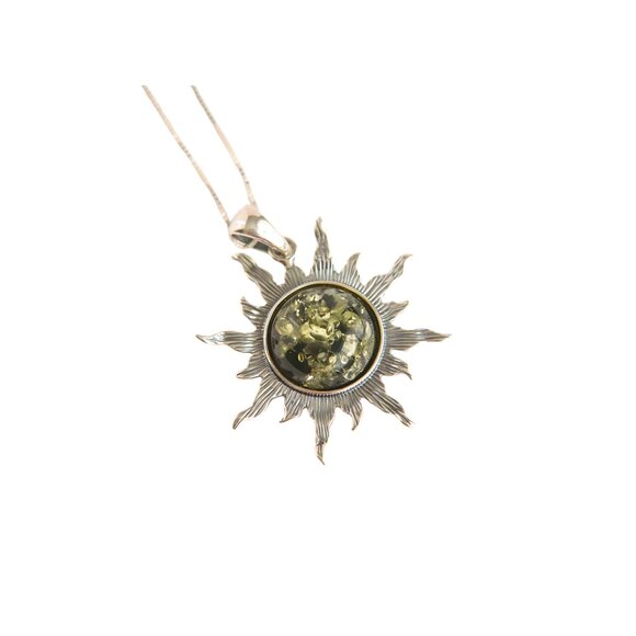 Jurate Amber Jewelry - Baltic Amber Sun Pendant Necklace|s925|Genuine Amber